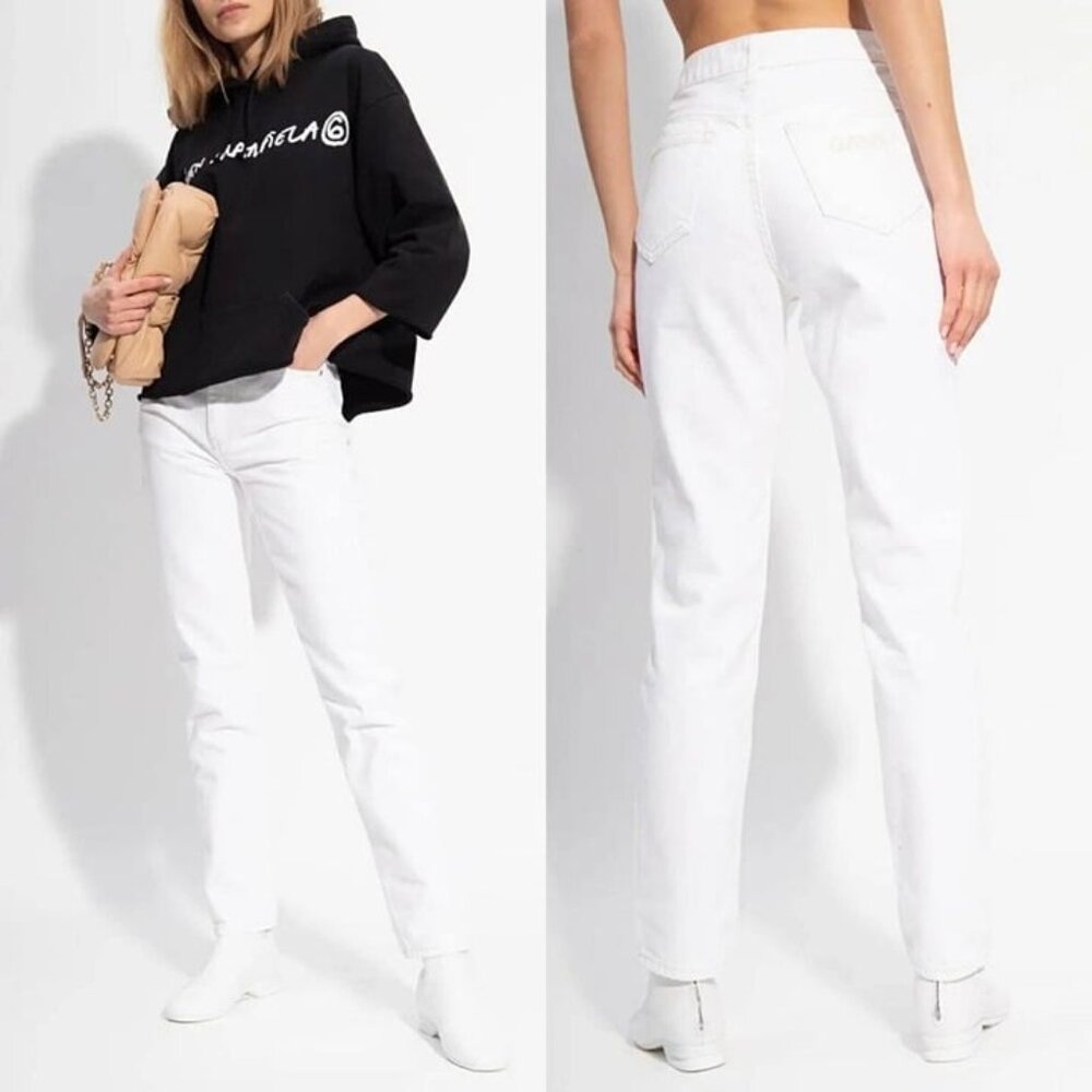 GANNI Women’s High-Waisted Cotton Tapered White‎ Denim Jeans Sz 26